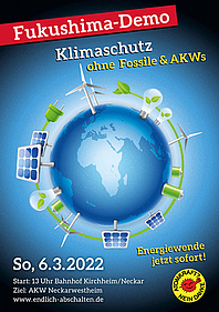 Plakat zur Fukushima-Demo Neckarwestheim am 6. März